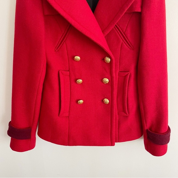 Smythe Red Double Breasted Pea Wool Coat with gold button size 4 - Picture 12 of 16